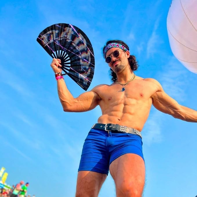 Kandies World Custom Festival Folding Hand Fan - Unique Designs, Made of Bamboo, Clacking Sound, Lightweight - Perfect Rave and Festival Accessory!