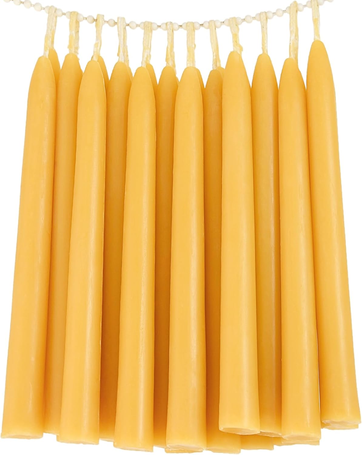 24 Pack Beeswax Taper Candles in Bulk 8 inch Tall - All Natural, 100% Pure Unscented Bee Wax Candle, Dripless, 5 Hours Burnning Time -Yellow