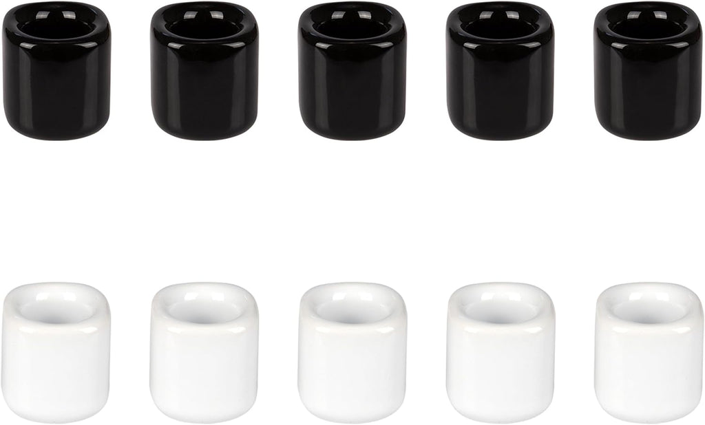 Mega Candles 10 pcs Black White 1/2 Inch Diameter Ceramic Chime Ritual Spell Candle Holders, Great for Casting Chimes, Meditation, Rituals, Spells, Vigil, Witchcraft, Wiccan Supplies
