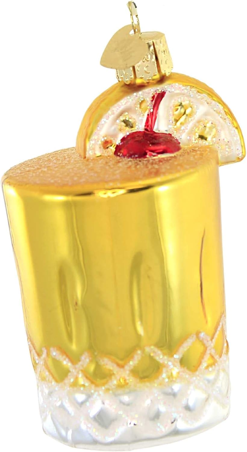 Old World Christmas Whiskey Sour Glass Blown Ornament for Christmas Tree, Handcrafted Holiday Decoration, Adult Beverages Collection
