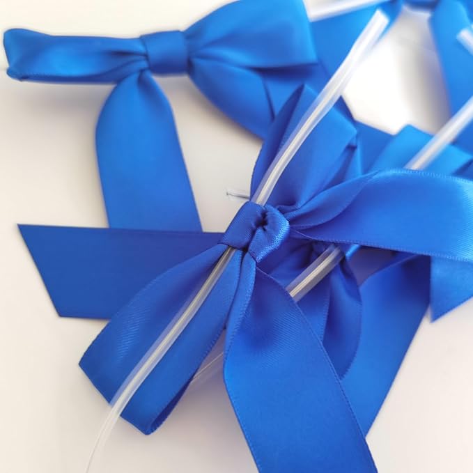 50pcs/Bag 3-1/2" Blue Satin Ribbon Bows with Twist Ties for 4th of July Independence Day Gift Wrapping Packing Holiday Decoration(Blue)