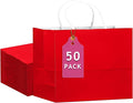 qiqee 50-Packs Red Paper Gift Bags with Handles Bulk 12.6"x4.3"x10" Wide Large Size Party Favor Bags Multiple Uses