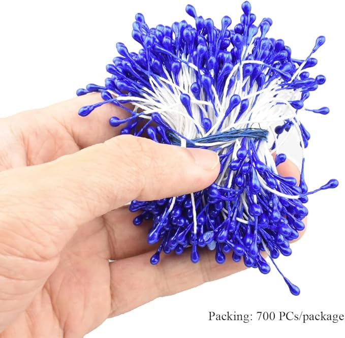HAHIYO 700Pcs 3mm Royal Blue Pearl Double Head Flower Stamen Pistil - Handmade Artificial Pearlized Floral Pollen for Making, Scrapbook Decoration