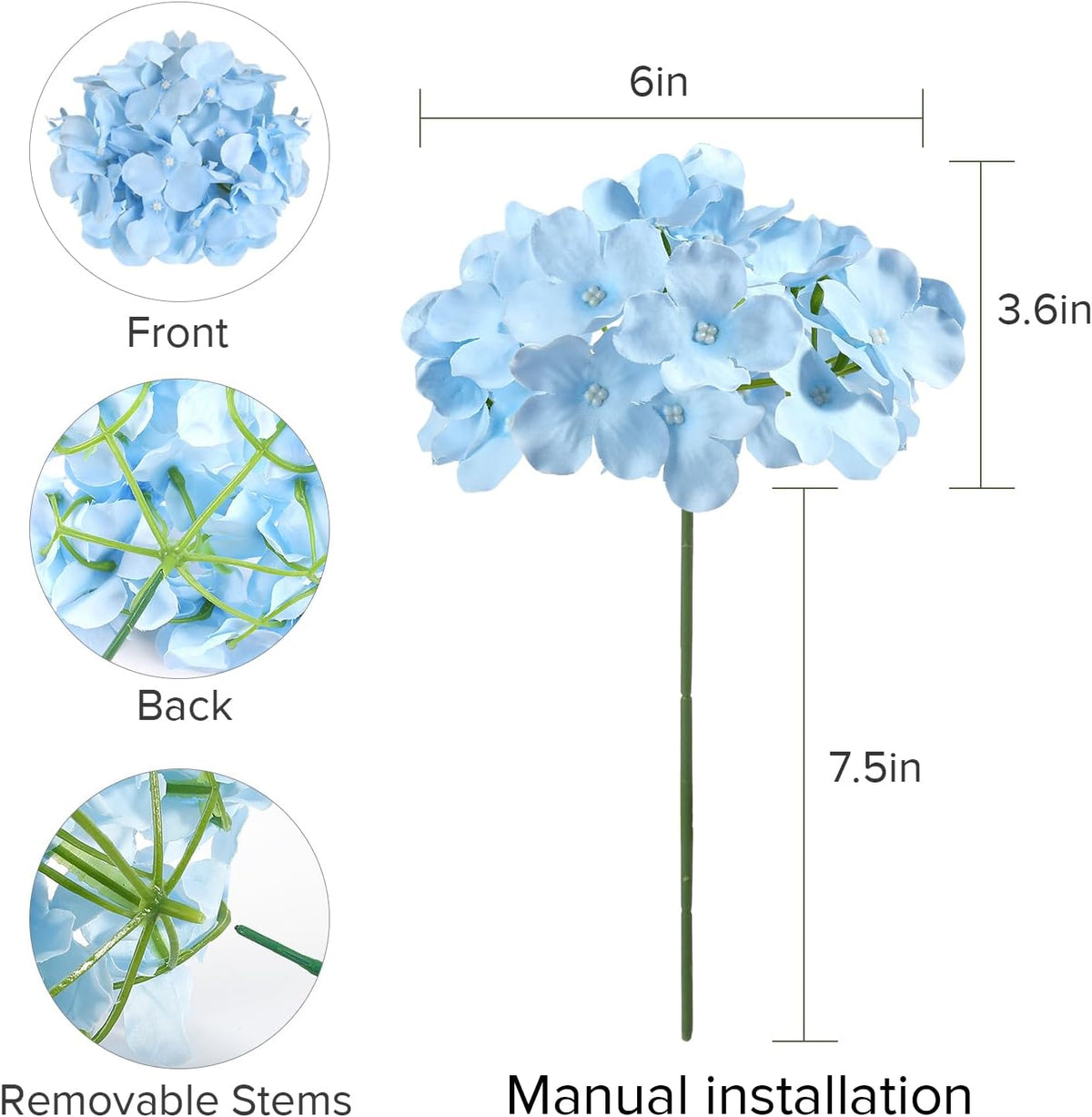 auihiay 46pcs blue hydrangea artificial flowers silk hydrangeas, close-up detail