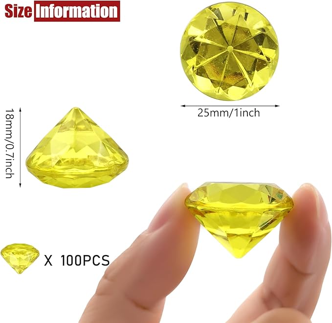 100 PCS Acrylic Diamond Gems, Gold Acrylic Diamonds 1 Inch Acrylic Gemstones Vase Filler Fake Gems Plastic Gems for Home Table Scatters Party, Event, Wedding, Arts & Crafts, Birthday Decorations