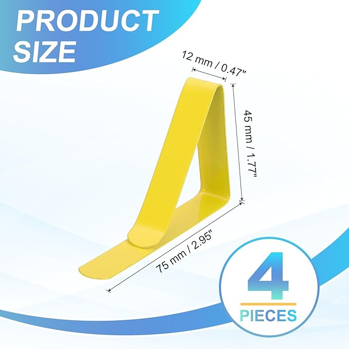 uxcell 4 Pack Tablecloth Clips, Stainless Steel Table Cloth Cover Clamps, 2.95" x 1.77" Windproof Holder Clips for Home Party Picnic Wedding Camping Dining Tables, Yellow