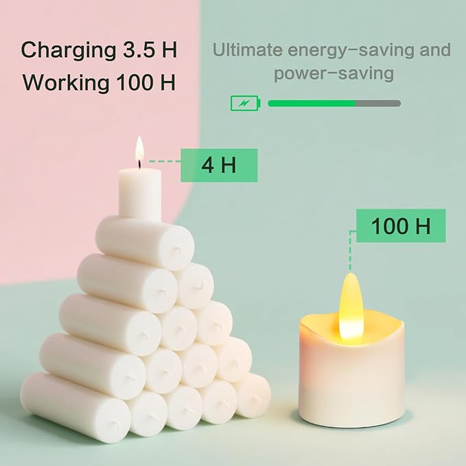 HL Flameless Candles with Remote Timer, 100+Hours Rechargeable Waterproof Battery Operated Tea Lights with Charging Base, Yellow LED Votive Floating Candles for Festival Wedding Home Party Decor-12pc