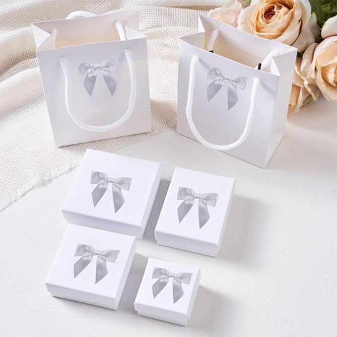 2.5" Hgzgch White Satin Ribbon Bow for Gift Wrapping, Premade Bows for Crafts, Cake, Party Favors, Handmade Bows with Double-Sided Tape, Self Adhesive Gift Bows for Presents, Treats, Christmas - 50pcs