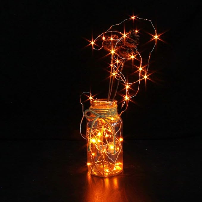 CYLAPEX 12 Pack Orange Fairy Lights String Battery Operated Fairy Lights Starry String Lights on 3.3ft/1m Silvery Copper Wire Lights for Hallowen Christmas Decoration Costume Wedding Party