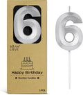 BEAN LIEVE 2.76 Inch Silver Number Candle 6 - Elegant Diamond-Cut Number Birthday Candles,Birthday Cake Topper for Wedding, Anniversary, Birthday Party Decor