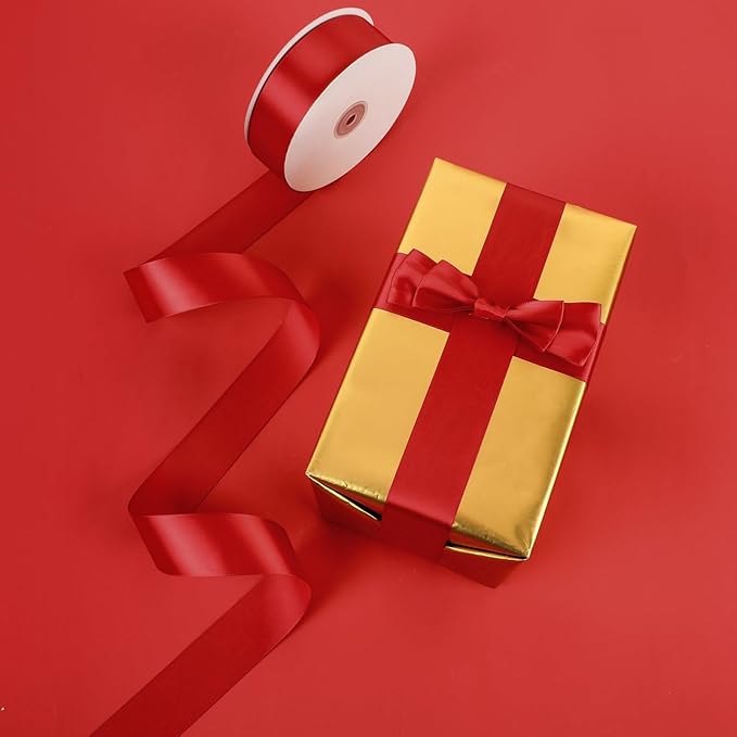 NESCCI 60 Yards Ribbon,1-1/2 Inch Red Satin Ribbon,Single Face Satin Ribbons, Perfect for Gift Wrapping,Wedding Decoration,Handmade Bows,Wrapping Bouquet and More