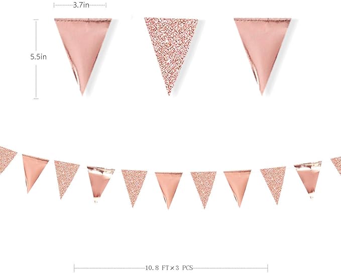 30Ft Rose Gold Party Decoration Rose Pink Triangle Pennant Banner Blush Pink Hanging Paper Flag Bunting for Graduation Wedding Bridal Shower Birthday Bachelorette Engagement Anniversary Party Supplies