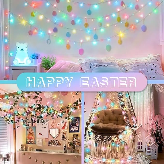 LAMPHOME 33ft Christmas Decorative Mini Lights, 100 LED Easter String Light Decoration, Easter Pastel Lights 11 Lighting Modes for Indoor Outdoor Xmas Tree Wedding Party Decoration (Multicolor)
