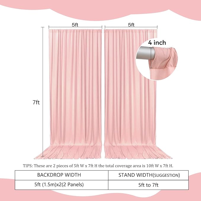 2 Panels Light Pink Backdrop Curtain, 10 x 7 Feet Background Curtains for Parties, Weddings, Baby Showers, Bachelorette Halloween, Christmas Birthday Party Photoshoot Backdrop Curtains Decorations