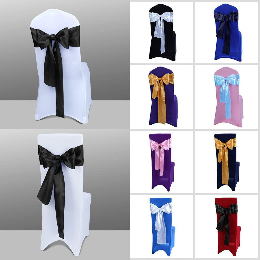 Babenest Satin Chair Sashes Ties Upgraded 30 pcs Chair Ribbons Bows for Wedding Banquet Party Christmas Baby Shower Events Decoration (Black)