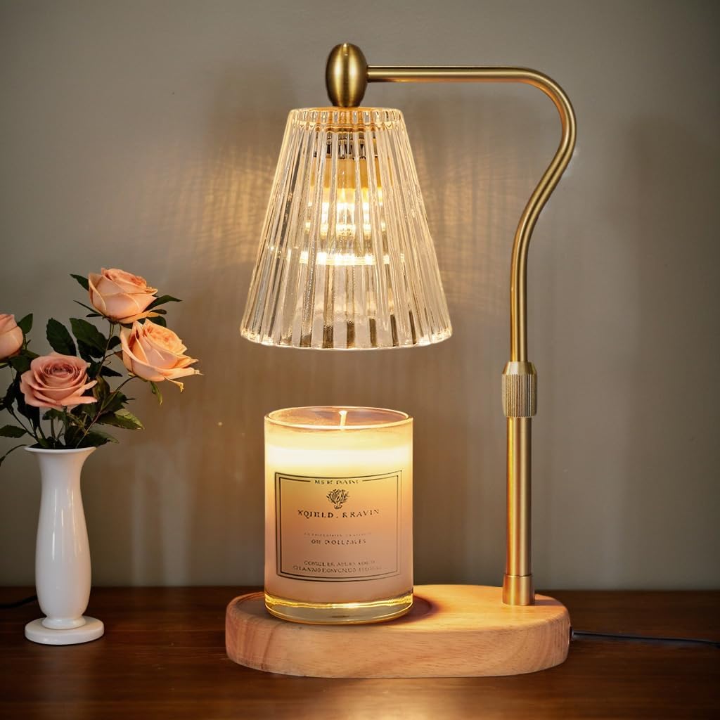 Engpure Candle Warmer Lamp - Candle Warmer Lamp with Timer and Dimmer Adjustable Height,Electric Wax Melt Warmer with 2 Bulbs for Scented Jar Candles Home Decor Mother's Day Gifts, Amber