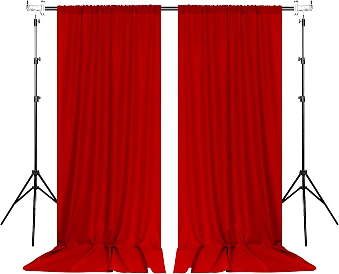 10ft x 10ft Red Backdrop Curtains for Party Valentine's Day Arch Stage Wedding Ceremony Curtains Fabric Photography Backdrop for Baby Showers Rod Pocket Home Decoration, 5ft x 10ft, 2 Panels