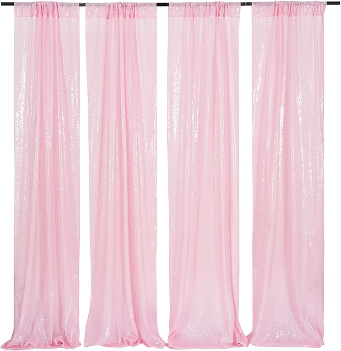 4Pcs 2Ft x 8Ft Pink Sequin Backdrop Curtains, Glitter Photography Background, Sequence Xmas Thanksgiving Backdrop (Pink, 4 pcs-2ftx8ft)