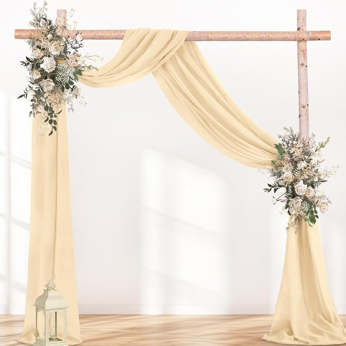 Champagne 2 Panels Wedding Arch Draping Fabric 29" x 20Ft Sheer Drapes Outdoor Curtain for Wedding Party Baby Bridal Shower Arch Ceiling Backdrop Decor