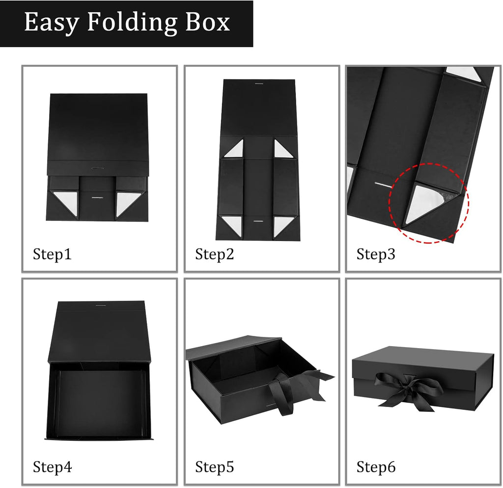 DaiJoob Gift Box with Lid for Presents 10.5x7.5x3.1 Inches with Ribbon and Magnetic Closure(1-Pack) (Black)