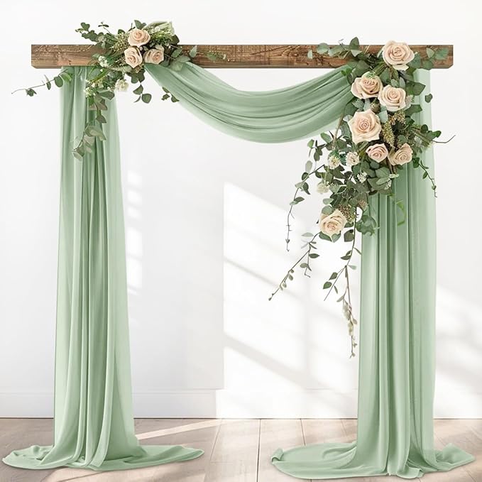 Sage Green Elegant Arch Draping Fabric Outdoor 1 Panel 29" × 20Ft Sheer Chiffon Curtain Drapes for Fall Wedding Ceremony Birthday Party Garden Brunch
