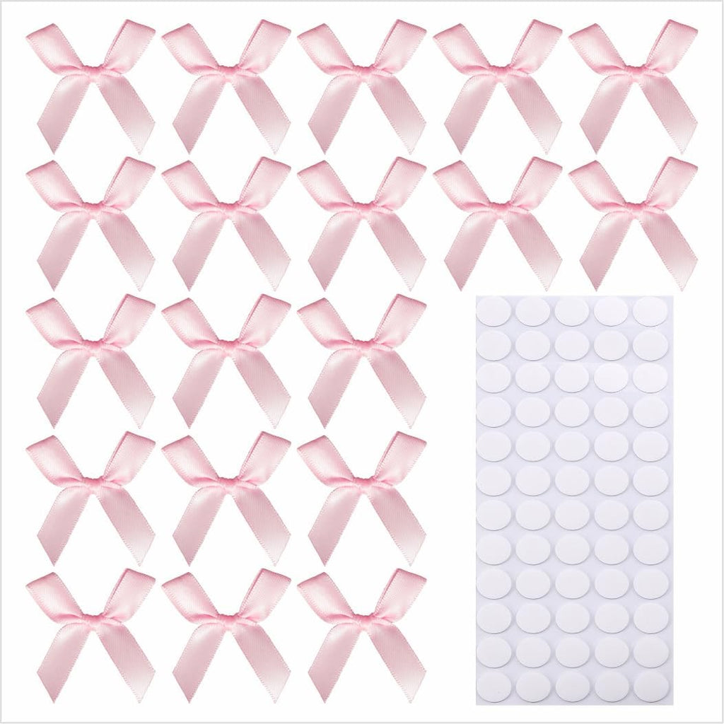 60pcs 1.7" Mini Pink Ribbon Bows Decor – Small DIY Satin Bows for Crafts, Little Bows for Gift Wrapping, Tiny Bow Stickers for Scrapbook Treats Balloon Cake Hairstyle Candle Decorations