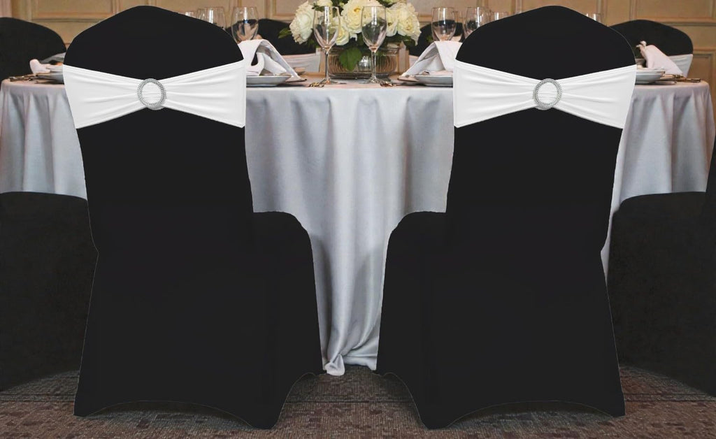 MDS® Pack of 10 Spandex Chair Sashes with Slider Buckle for Wedding & Event Decor, Reusable Stretch Chair Bows Bands for Banquet Chair Cover, Reception, Baby Shower, Birthday Party - White