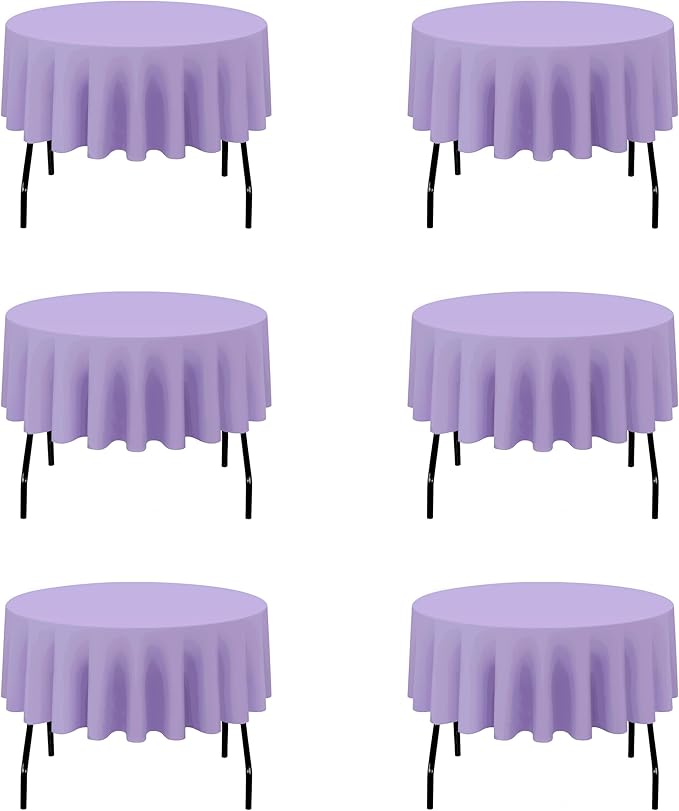 BRILLMAX 6 Pack Lavender 70 Inch Round Tablecloths Fit 30" to 54" Tables (8-20" Drop) - Circle Bulk Linen Polyester Fabric Washable Cloth Cover for Wedding Reception Banquet Birthday Party Buffet