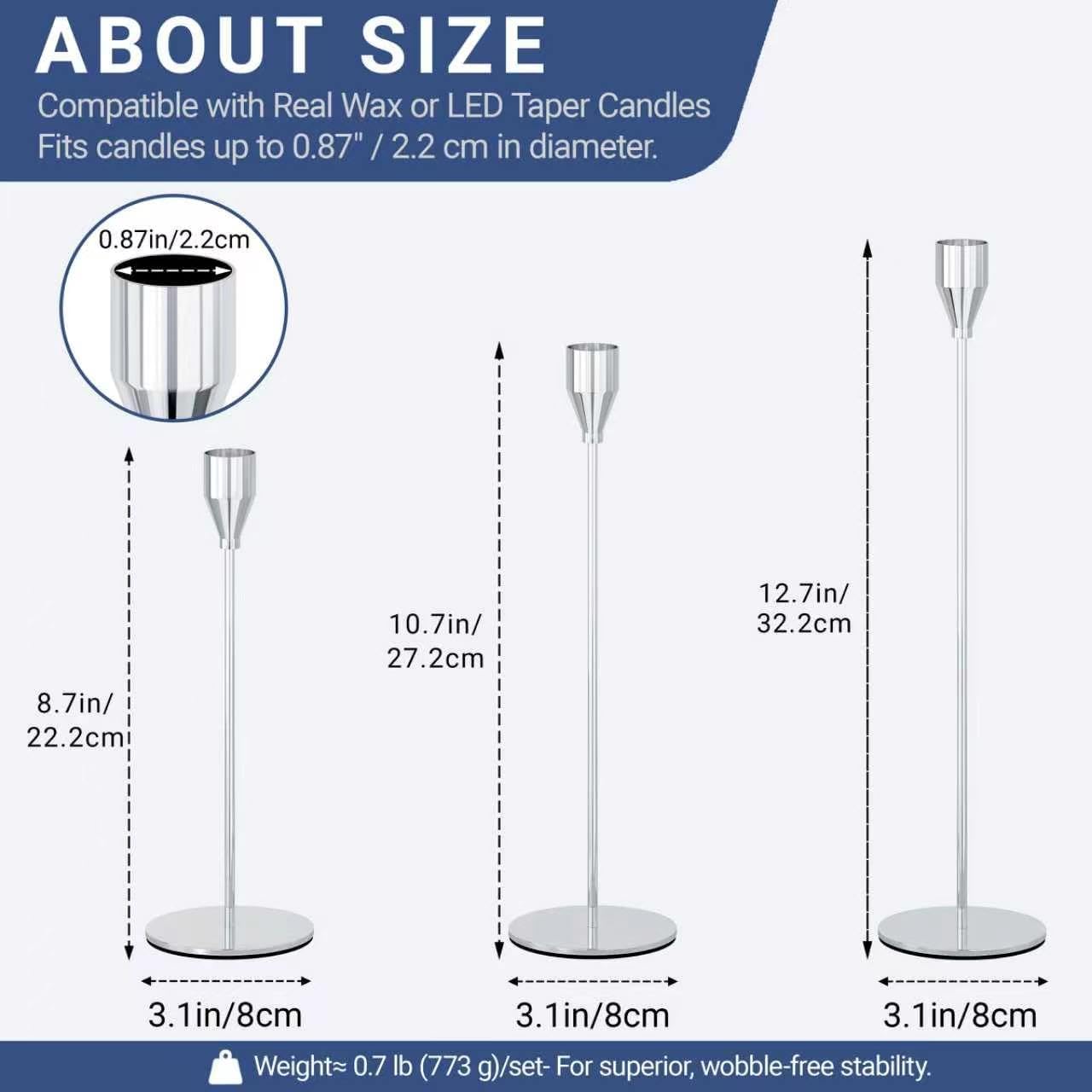 NLBTW Silver Candlestick Holders Set of 6 for Modern Elegant Home Decor | Taper Candle Holders in 3 Heights for Weddings, Formal Dinners, Christmas Mantels and Holiday Tables