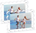 Scalloped Magnetic Picture Frame 4x6 Inch - 2Pack Clear Acrylic Photo Frame, 20mm Thick Double-Sided Magnet Design, Trendy Desktop Display for Home/Office Decor (2 Pack, 4X6)