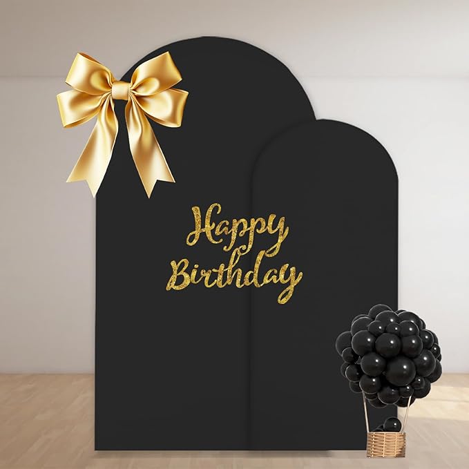 WEERRW Black Arch Backdrop Cover Set of 2 Spandex Fitted Round Top Chiara Backdrop Stand Stretchy Wedding Covering for Event Birthday Party Banquet Decoration (6FT, 7.2FT)