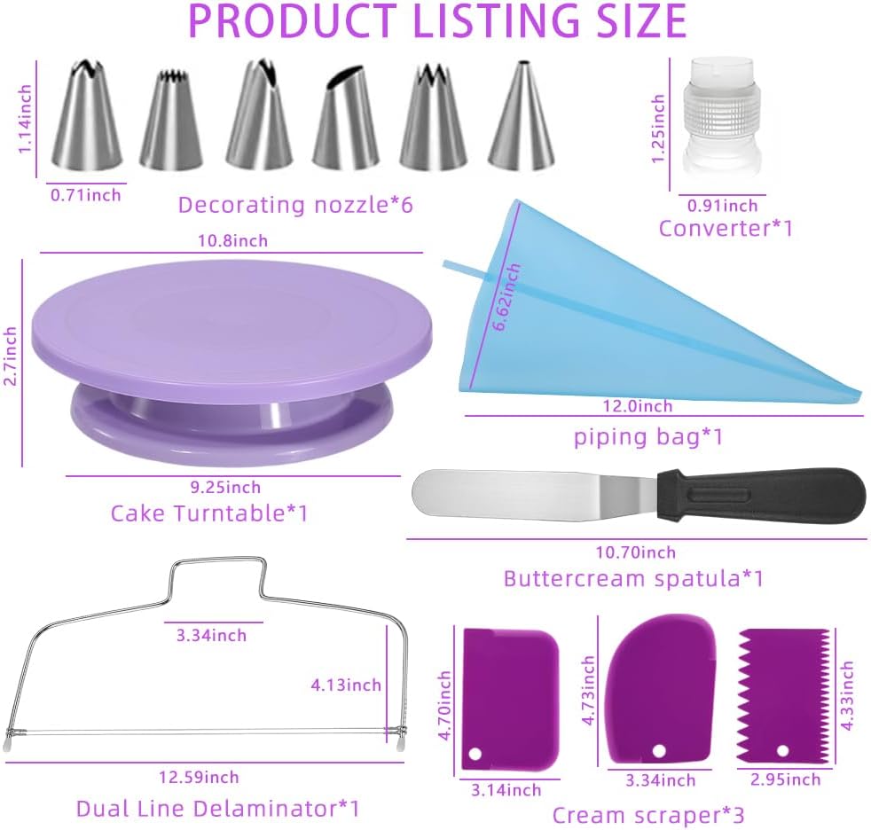 Cake Stand Rotating Turntable kit with Reusable Piping Bag and Piping Tips | Cake Decorating Tools for Beginners,14PCS cake turntable set