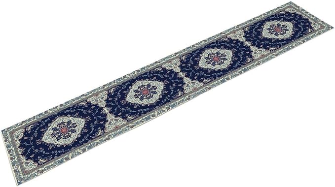 Elegant Palace Boho Blue Table Runner Vintage French Style Farmhouse Geometric Home Farmhouse Kitchen Table Dining Coffee Room Garden Party Wedding Decor 13x120in