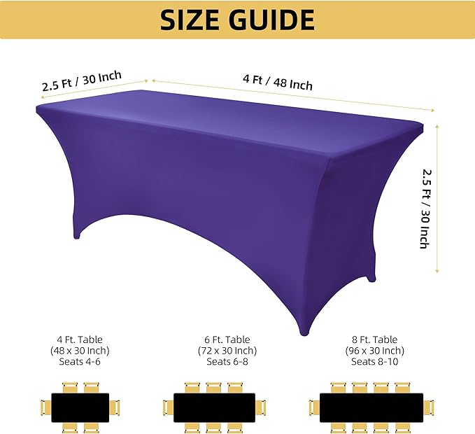 2-Pack 4ft Spandex Table Covers for Rectangular Folding Tables - Wrinkle Resistant Stretch Tight Table Cloths - Ultimate Fitted Table Protector for Parties, Banquet, and Wedding