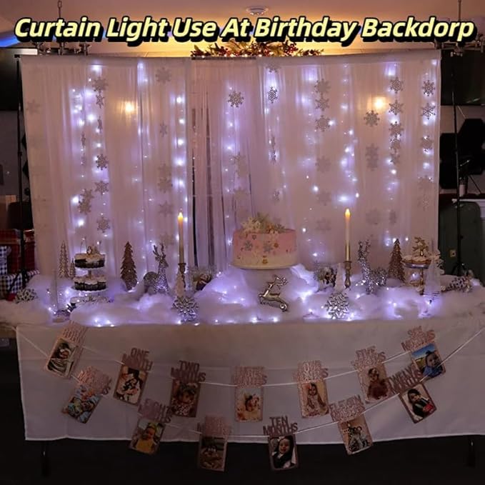 300LED Fairy Curtain Lights, 9.8x9.8Ft Warm White USB Plug in 8 Modes & Timer Christmas String Hanging Lights with Remote for Bedroom Indoor Outdoor Weddings Party Wall Decorations(White)