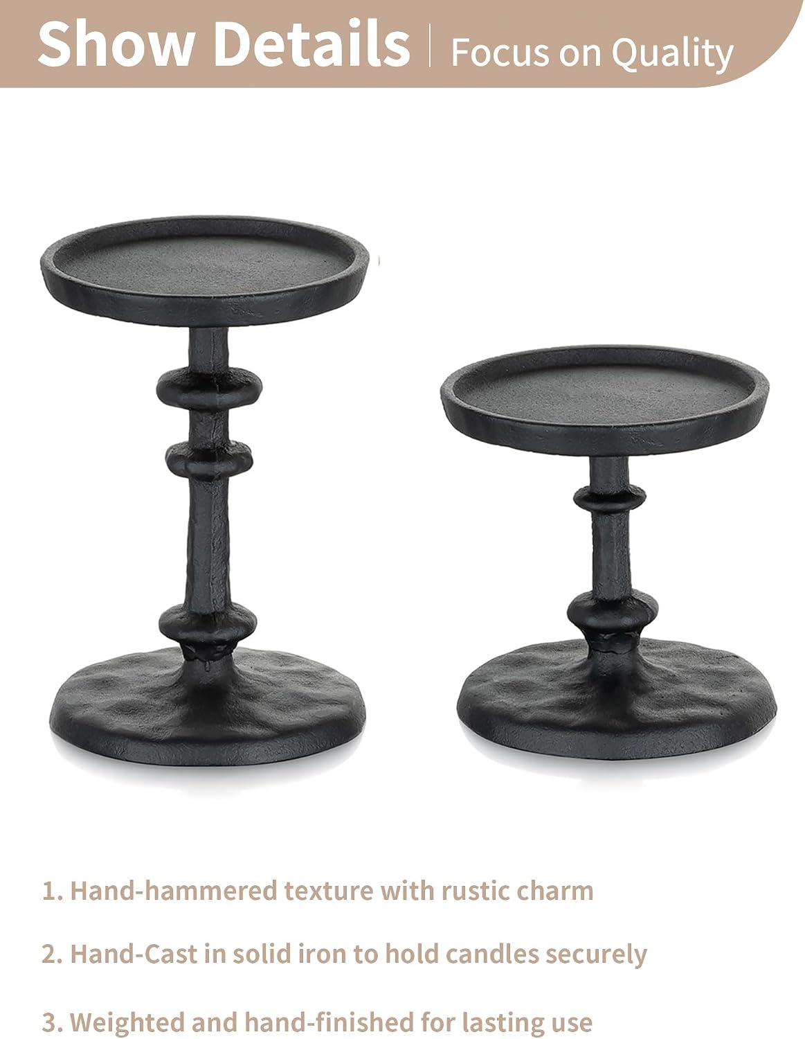 NUPTIO Pillar Candle Holder Black: Solid Cast Iron Candle Stand