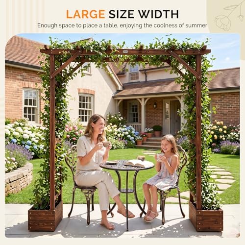 vingli wooden garden arbor with planter, wedding arch, side view