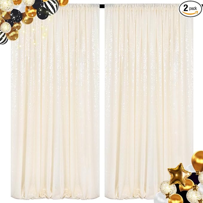 ShiDianYi Sequin Backdrop Ivory 2 Panels 4FTx10FT Backdrop for Photograph Sequin Photo Backdrop for Birthday Sparkle Wedding Backdrop Glitter Backdrop Background
