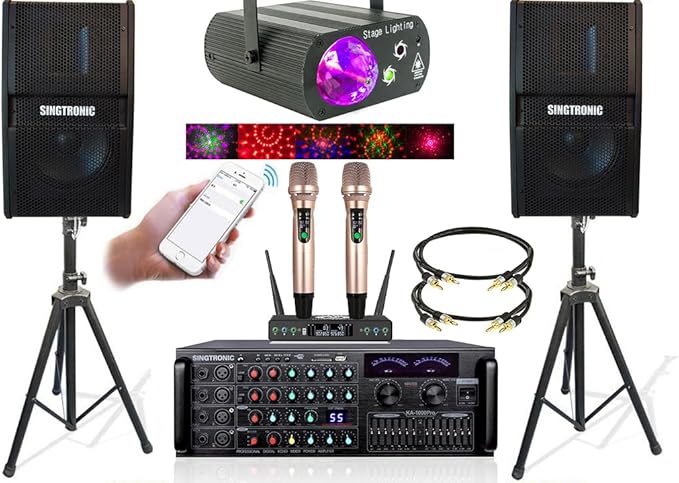 SINGTRONIC Professional 2000 WATTS Complete Karaoke System Package Free: Unlimited YouTube Songs, Built HDMI, Voice Record, Optical/Coax