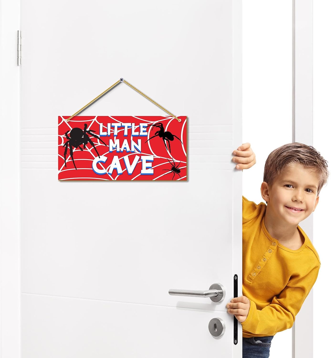 Little Man Cave, Spider Room Decor for Boys Wooden Door Sign Baby Boys Bedroom Wall Decorations for Nursery Toddler Nursery Playroom Wall Art