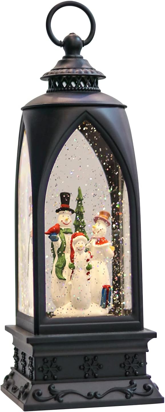 Eldnacele 12” Christmas Snow Globe Lantern Snowman with Music & Timer, USB Lined/Battery Operated Lighted Water Glittering Lantern for Christmas Festival Decoration Gifts – Snowman