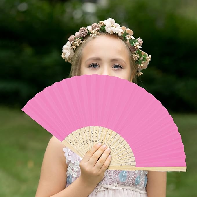 Aneco 36 Pieces Handheld Paper Fans Paper Folding Fans with Bamboos for Wedding Gift, Party, Home, DIY, Multicolor