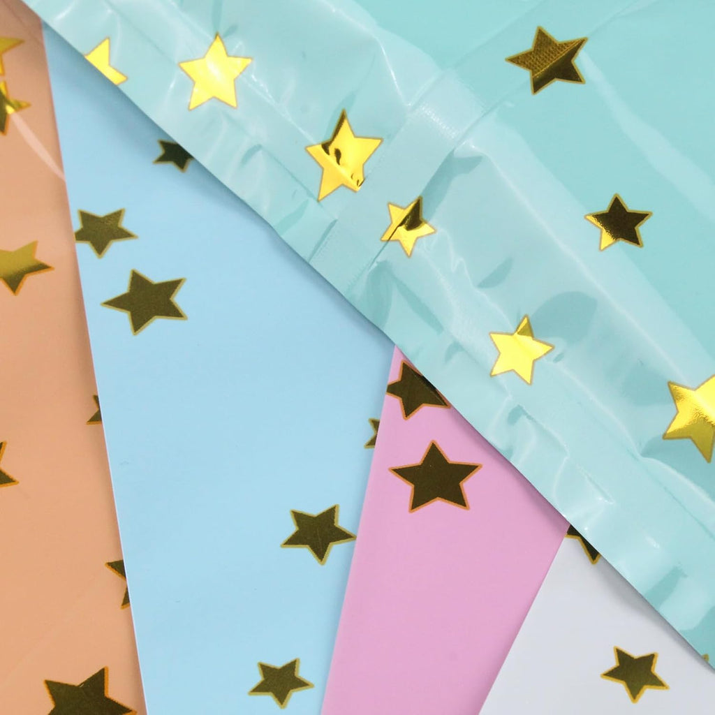 25 Party Favor Bags for Kids Birthdays, Goodie Candy Bags in 5 Colors with Star Pattern