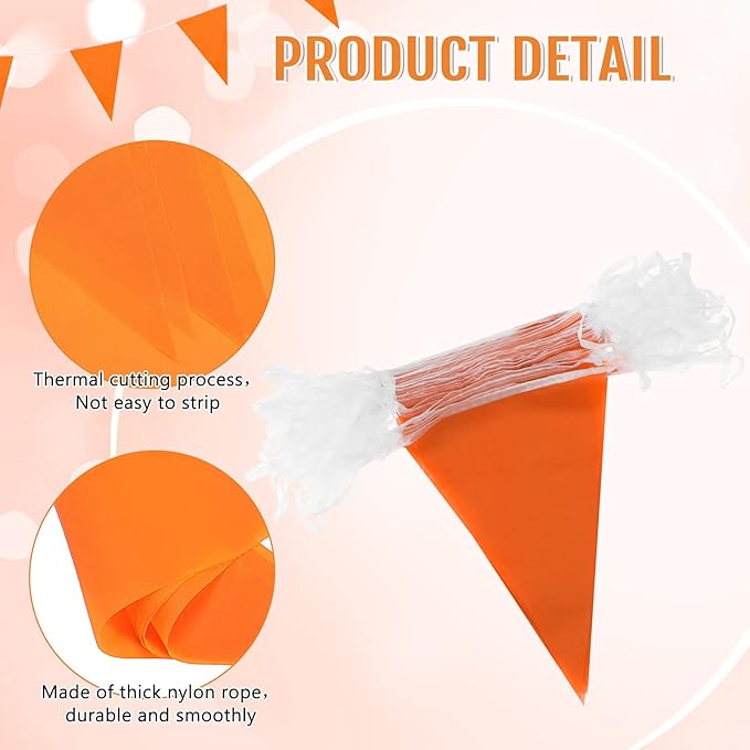 Tatuo 200 Feet Solid Pennant Banners Flags String Triangle Hanging DIY Bunting Flags Party Decorations for Grand Opening Party Banners for Kids Birthday, Shops (Orange)