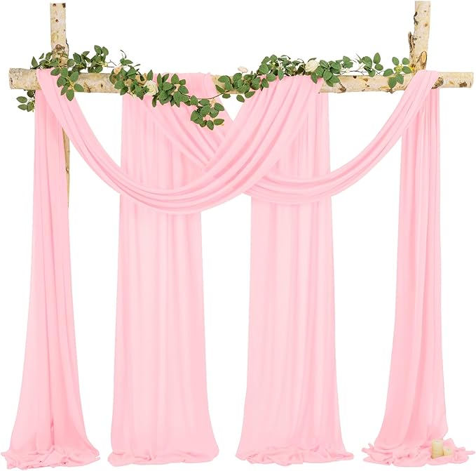 Wedding Arch Draping Fabric, 1 Panels 28" x20ft Pink Sheer Chiffon Curtain Drapes for Wedding Drapes Sheer Backdrop Curtains for Wedding Ceremony Reception Party Decoration