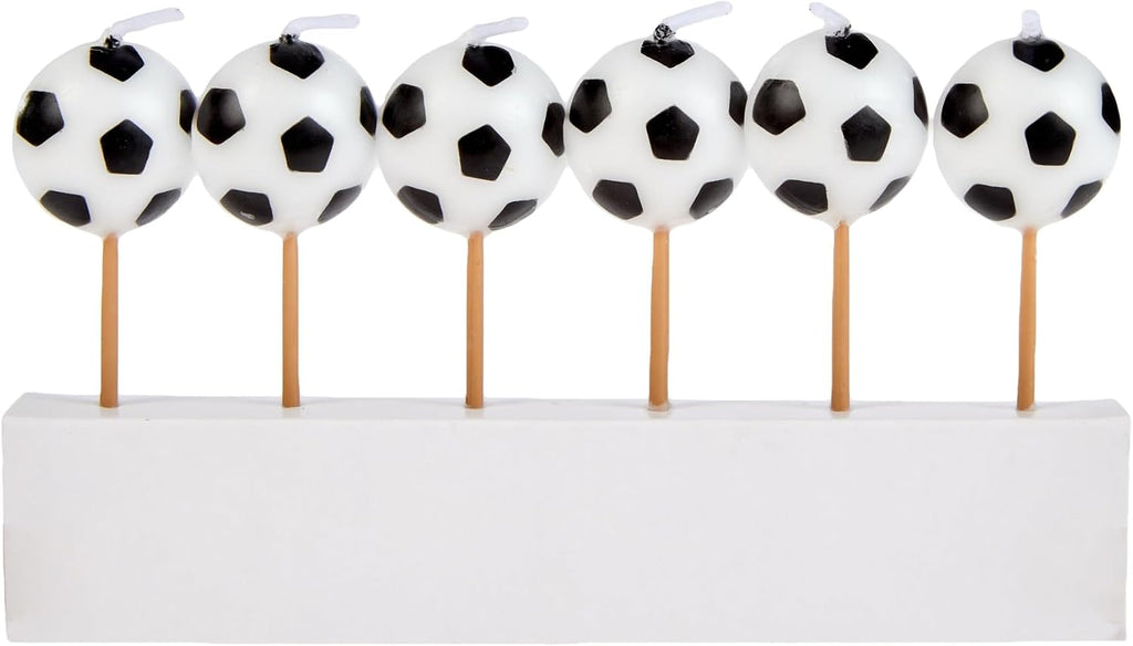 Soccer-Themed Birthday Candles (Pack Of 6) - Black & White Wax Candles On Wooden Picks - Ideal For Sports Fans Celebrations