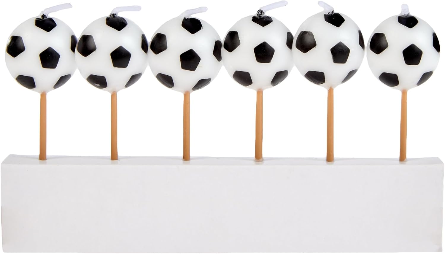 Soccer-Themed Birthday Candles (Pack Of 6) - Black & White Wax Candles On Wooden Picks - Ideal For Sports Fans Celebrations