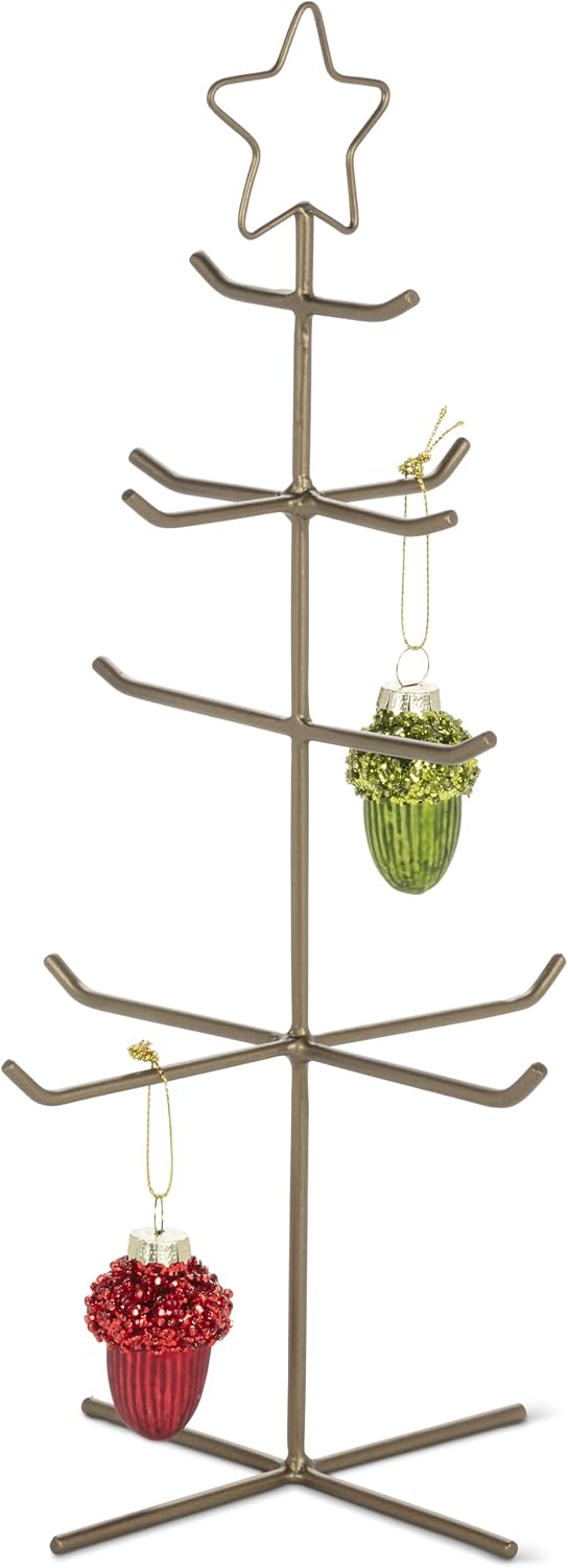 Abbott Collection Small Prong Christmas Tree Displayer | Holds & Showcases Your Collection, Free-Standing Metal Stand, Antique Gold, 14.5"H