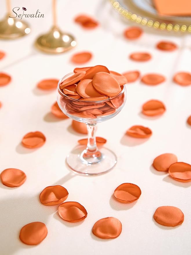 Serwalin 300Pcs Silk Rose Petals Fake Flower Petals Orange Artificial Rose Petals for Weddings Proposal Flower Girl Petals Aisle Flower Girl Basket Runner Bridal Shower Table Decor