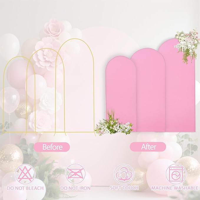 WEERRW Pink Arch Backdrop Cover Ballon Arch Stand Covers Set of 3 Spandex Fitted Round Top Chiara Stretchy Backdrop for Wedding Birthday Party Decoration(6FT, 6.6FT, 7.2FT)